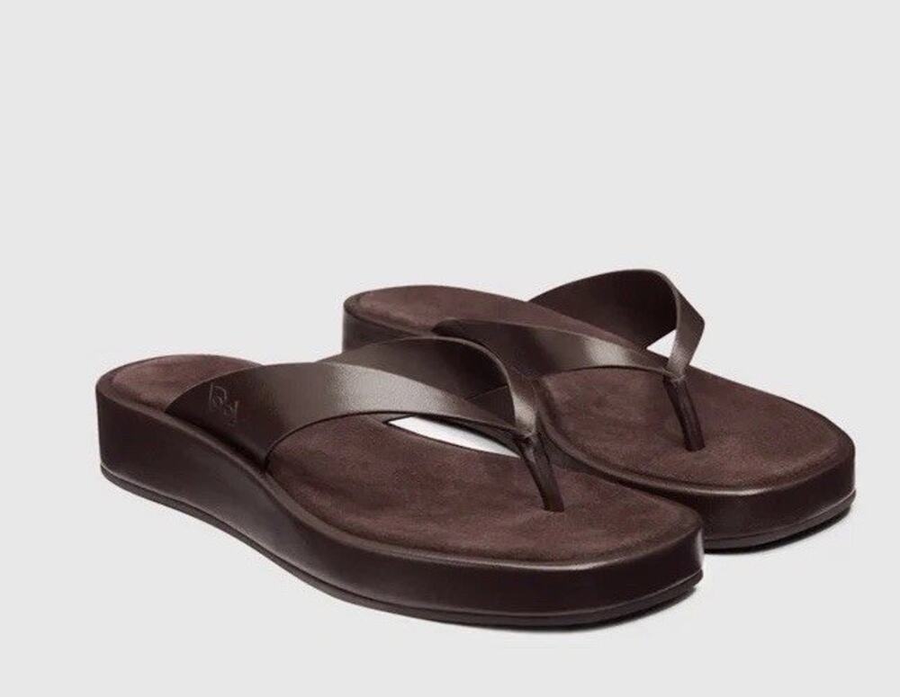 Reformation Eden Platform Flip Flop Espresso Brown Leather Suede Sz 9 NEW $228